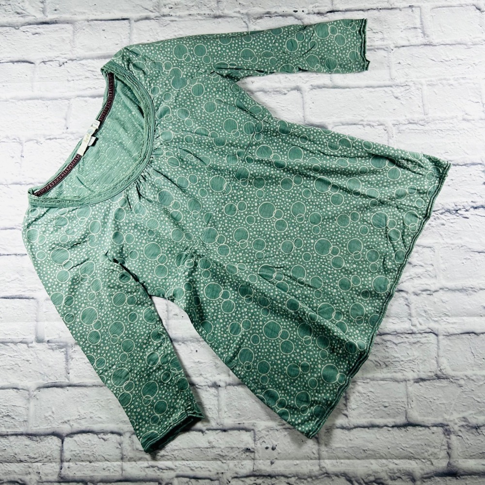 Boden Womens Sage Green Bubble Print Cotton Knit Top 3/4 Sleeve Size 8 WL672